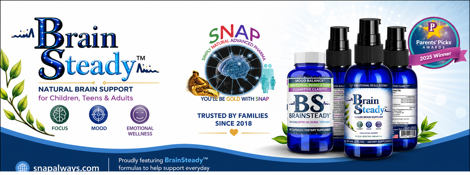 BrainSteady Natural Brain Support for Children, Teens and Adults